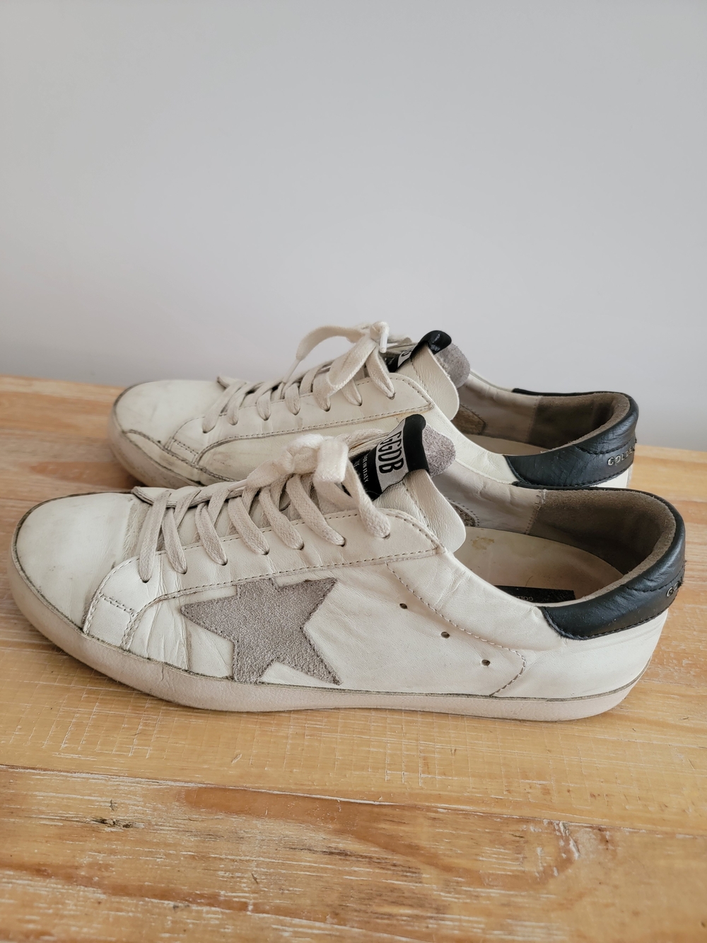 Golden Goose Leather Superstar Sneakers with Gray Suede Accent Size 41